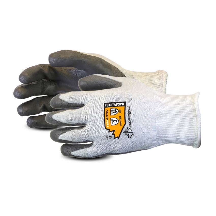 S18TAFGPU Superior Glove® TenActiv™ 18-gauge composite filament fiber PU Coated A4 Cut-Resistant Work Gloves